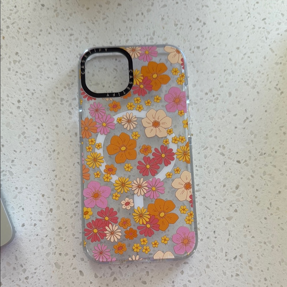 Floral Pattern Phone Case - Pink and Orange iPhone 13 Case fits 14/15 as well